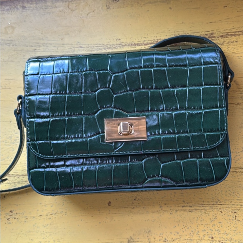 J. Crew Green Croc-Embossed Clutch